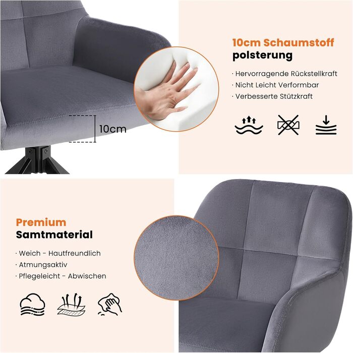 Набір з 2 стільців Sweetcrispy для їдальні, кухонні, з м'яким сидінням, обертаються на 360°, з металевими ніжками, до 120 кг, зелені (сірий)