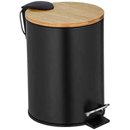 Косметичне відро для педалей WENKO Tortona, чорне відро з бамбуковою кришкою, 3 літри, високоякісне відро для ванної кімнати зі зручним закриттям