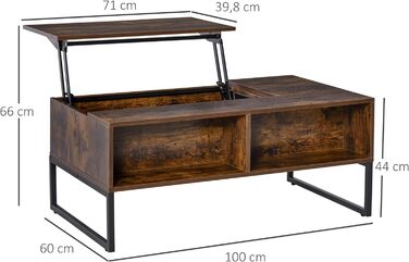 Журнальний столик HOMCOM з регульованою висотою, ДСП, коричневий, 100x60x44 см