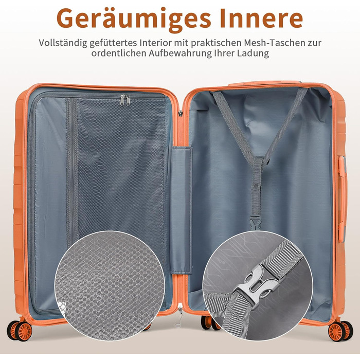 Набір валіз KONO 2 шт: ручна валіза-тележка 55 см + косметичка з поліпропілену, колір помаранчевий