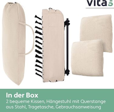 Підвісне крісло VITA5 Outdoor - Стійке та безпечне крісло-гамак - Стильне підвісне крісло для приміщень - Гойдалки для дорослих та дітей - Зручне оформлення кімнати в стилі бохо - Вантажопідйомність 200 кг (бежевий)