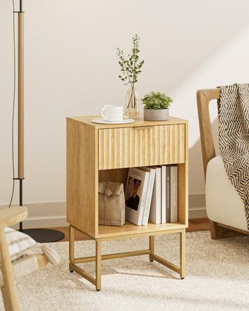 Приліжкові столики з відкритою полицею, журнальний столик для спальні та вітальні (горіх) (40 x 30 x 60 см, фініш з текстурованої дуба)