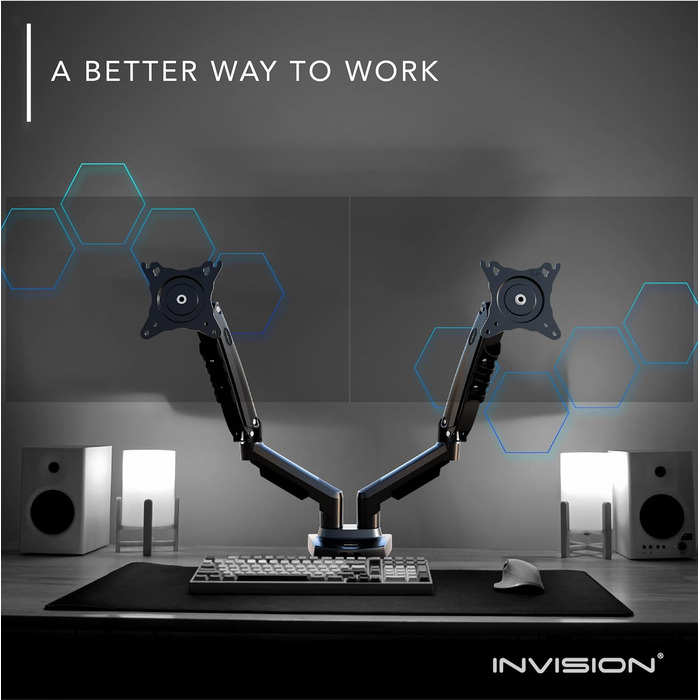Кріплення для монітора Invision MX400 - 2 монітори, 19-32 дюйми, VESA 75/100 мм, регулювання висоти, настільний кріплення