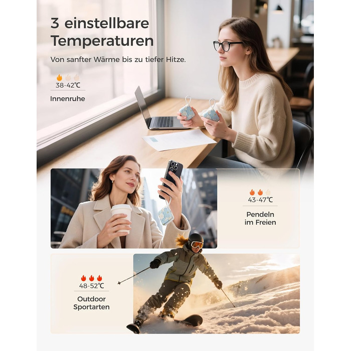 Електричні грілки для рук OCOOPA 2 шт., 3 режими нагріву, швидкий нагрів, 4000mAh, USB, для жінок, зимові, Outdoor