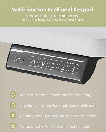 Електричний регульований стіл OffiGo 100x50 см з підставкою для клавіатури, 3 функції пам'яті, білий | Стіл для роботи та навчання