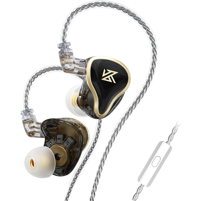 Навушники KEEPHIFI KZ ZAS IEM 7BA1DD гібридні, 16 одиниць, посріблений кабель, чорний з мікрофоном