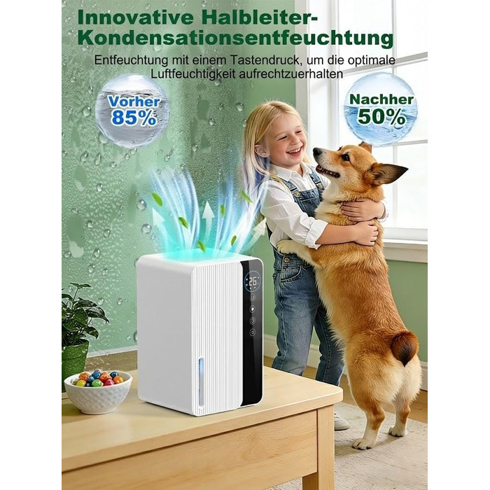 Електричний осушувач повітря 1800 мл, енергозберігаючий, для спальні та ванної кімнати, 22,5W, тихий, з режимом сну, таймером та автовимкненням (550 мл/день)