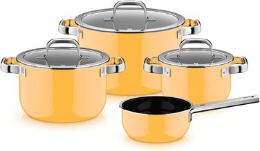 Набір каструль WMF Fusiontec Mineral Pro, 4 шт., індукційні, нержавіюча сталь, Mango Yellow, Made in Germany