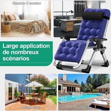 Шезлонг для відпочинку Klappbar, витримує до 200 кг, регульований, з підставкою для напоїв, широка, для саду, патіо, пляжу, басейну (Marineblau)