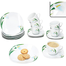 MamboCat Набір кавового сервізу 18 предметів White Calla, 150 мл, для 6 осіб, з квітковим декором