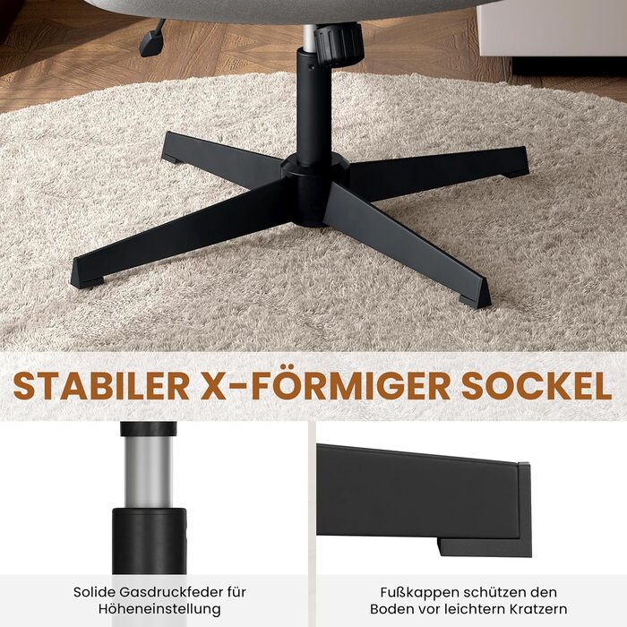 Офісне крісло Yaheetech з роликами, регульоване по висоті, з широким сидінням та середньою спинкою, для офісу та спальні (Світло-сірий)