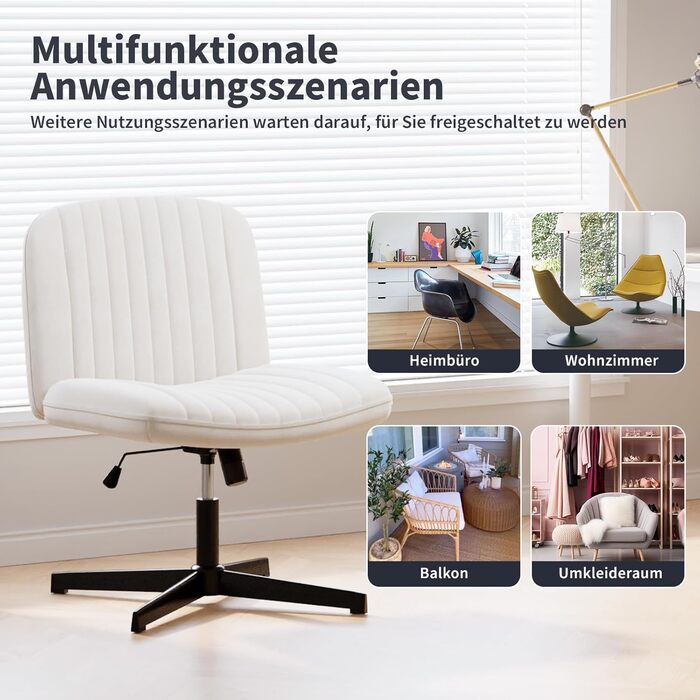 Офісне крісло Naspauluro без підлокітників, з тканинним покриттям, для роботи та відпочинку, з регулюванням висоти та функцією гойдання, поворотне на 360°, кремового кольору, без коліс