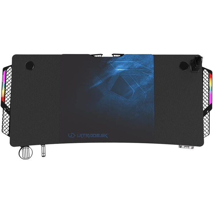 ULTRADESK Стіл для роботи Level V2 - Регульована висота, 140x68 см, з підсвіткою, для геймінгу, офісу, дому - з XL-килимком для миші (Синій)