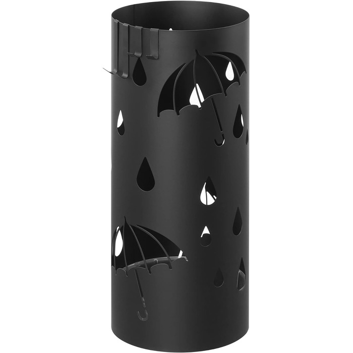 Підставка для парасольок, кругла, металева, 4 гачки, піддон для збору води, 17x41 см, вхідна група, передпокій, чорний