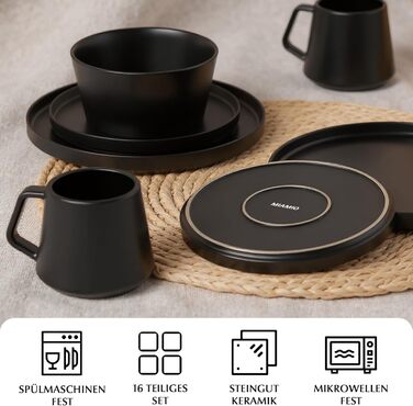 Набір посуду Miamio для 8 осіб (24 елементи) з каменю, сучасний сервіз, підходить для миття в посудомийній машині та використання в мікрохвильовій печі, білий колір