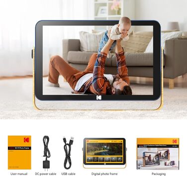 Цифровий фоторамка Kodak з акумулятором, Wi-Fi, 10 дюймів, 32 ГБ, сенсорний HD IPS екран, фото/відео/музика, Bluetooth, керування через додаток, блакитний