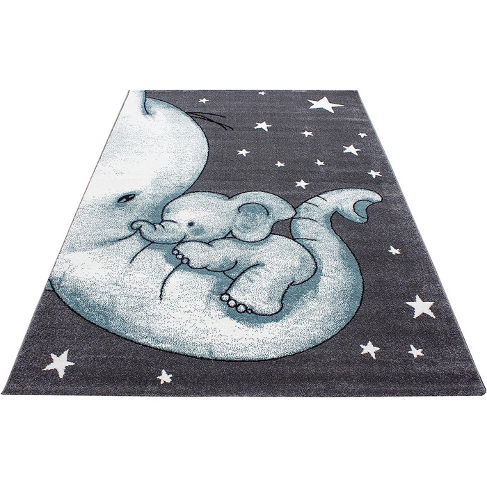Дитячий килимок з малюнком милого слона, круглий килимок, що не вимагає особливого догляду, Килимки для дитячої, дитячої або ігрової кімнат, Розмір Колір сіро-рожевий (200 х 290 см, синій)