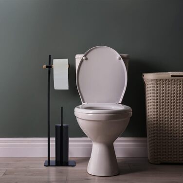 Туалетний набір Relaxdays, тримач для туалетного паперу вертикальний, тримач для щітки зі щіткою, вставка, ВхШхГ 73x20x20 см, чорний
