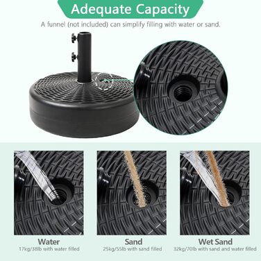 Підставка для парасольки Robuster Helios&Hestia, пластикова, для вулиці, з можливістю засипання водою/піском, 31,8 кг, чорна