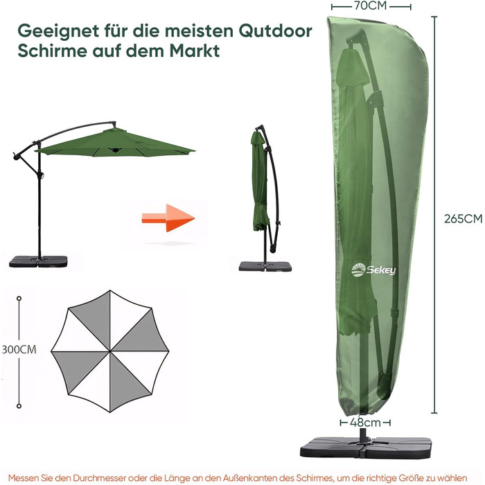 Чохол для парасольки 300 см Sekey Premium | Водостійкий, UV 50+, з монтажним стрижнем та блискавкою