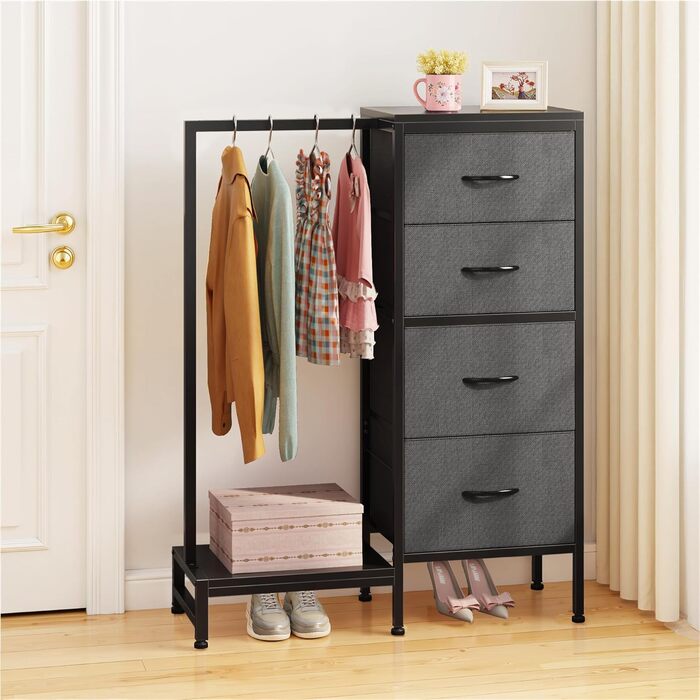 Комод 111 см з 4 висувними ящиками з тканини, шафа для одягу, комод для спальні, вітальні, передпокою, сірий (30T x 76.5B x 111H см)