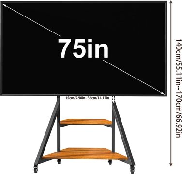 Стійка для телевізора Boden 65-100 дюймів з поличкою та колесами, VESA 800x600, до 100 кг