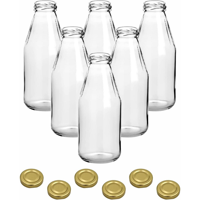 Набір з 20 пляшок для соку gouveo об'ємом 500 мл з кришкою, що загвинчується - маленька скляна пляшка об'ємом 0,5 л з кришкою TO43-порожня пляшка для наповнення кухні та будинку (06 шт., золотистого кольору)