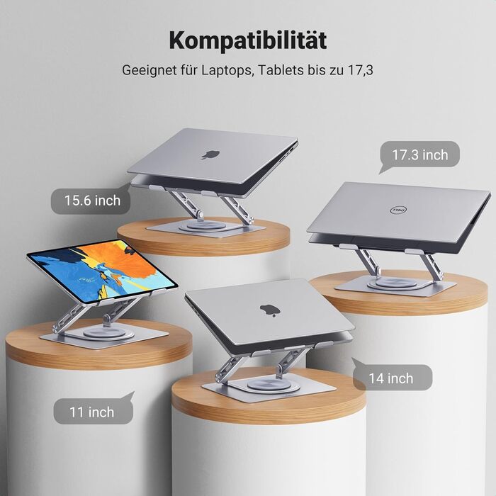 Підставка для ноутбука UGREEN 360° з регулюванням висоти, складна, сіра. Сумісна з MacBook, Air, Pro та ноутбуками 10-17.3