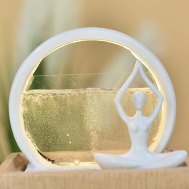 Сучасний критий фонтан яскраво-біла світлодіодна пов'язка на голову, жіноча статуя знімної йоги - фонтан із замкнутим круговим колом - ідея подарунка для жінок і чоловіків - В 23x22x14 см - Vitality Zen'light