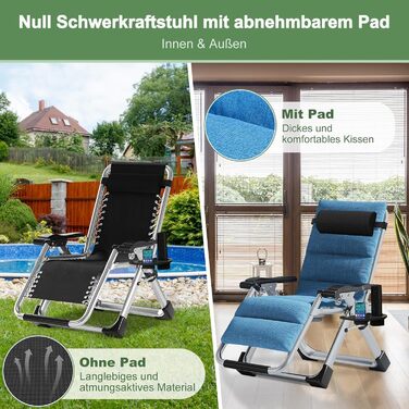 Скромний лежак 200 кг з підголівником, регульований, для дому, балкону, пляжу, басейну (льонові блакитний)