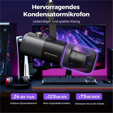 Конденсаторний мікрофон NearStream AM25X з підставкою, USB/XLR, для подкастів, стрімінгу, студії та ігор (PC/PS5/PS4), з функцією моніторингу та шумозаглушення