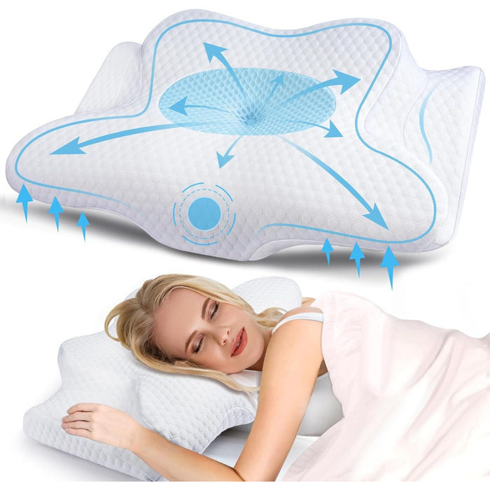 Ортопедична подушка GOXIFACA з Memory Foam, для шиї та спини, для тих, хто спить на боці, покращує якість сну, 60*35*10/12 см, блакитна