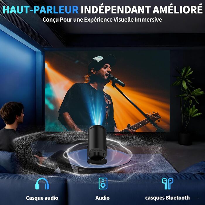 Портативний проєктор Mini Beamer 4K Full HD з Wi-Fi 6, Bluetooth 5.4 та автоматичною корекцією трапецеїдальних спотворень. Підтримка 4K, Full HD, 1080P. Сумісний з TV Stick, USB, Laptop, PC. В комплекті миша та пульт дистанційного керування. Чорний колір.