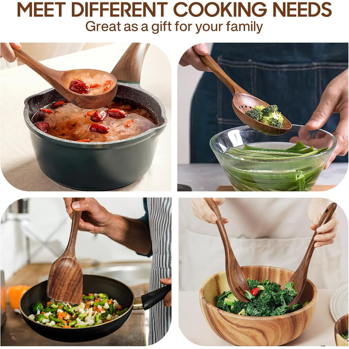 Набір кухонного приладдя Spardar з дерева, 12 шт: ложки, шумовки, підставка, рукавиці. Ідеально для декору та як подарунок