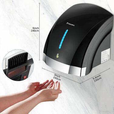 Автоматичний сушар для рук з інфрачервоним сенсором, настінний, 2000W, тихий (40 db), ABS-покриття (чорний)