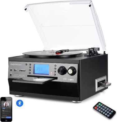 Вініловий програвач з Bluetooth, USB, CD та FM, 3 швидкості, вбудовані динаміки, функція кодування