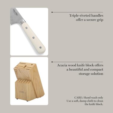 Набір ножів Martha Stewart Eastwalk 14 предметів з карбонової сталі, з ABS-ручками, акціїя дерево, білий