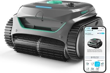 Робот-пилосос для басейну WYBOT C2: акумуляторний, для вбудованих басейнів до 150㎡, подвійне фільтрування, потужний мотор, чистка дна та стін, 180 хвилин роботи, керування через додаток (чорно-зелений-сірий)