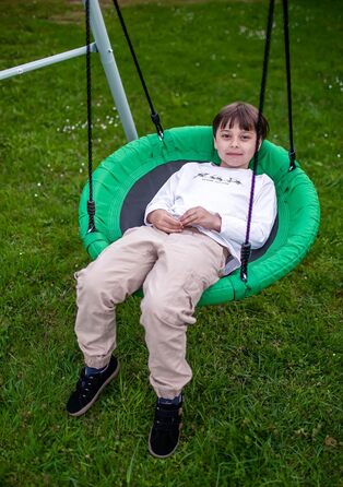 Гойдалка-гніздо для саду HyperMotion Storchennest з А-рамою, 2 місця, 150 кг, зелено-сіра (HYP1)