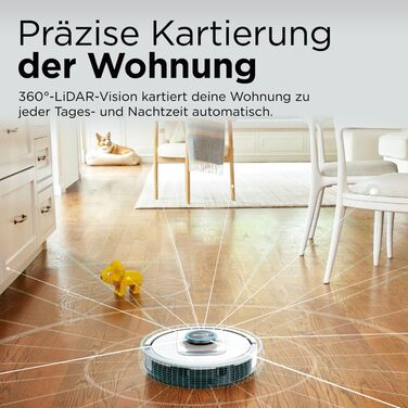 Робот-пилосос Shark PowerDetect з автопорожненням, самоочищення, до 60 днів роботи, для шерсті тварин, килимів та твердих підлог, з 3D та LiDAR навігацією, 14,5 см, білий