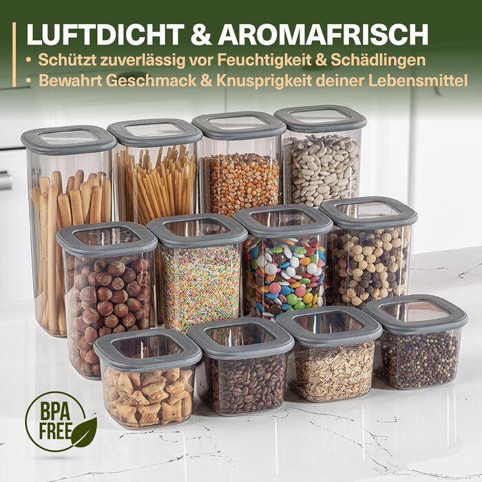 Набір контейнерів для зберігання продуктів 24 шт. з кришкою, BPA-Free, сірі