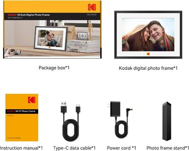 Цифровий фоторамка Kodak 10 дюймів з Wi-Fi, 32GB, IPS HD сенсорний екран, автоповорот, чорний