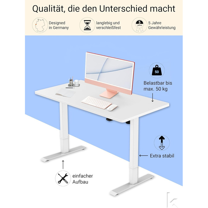 Електричний регульований стіл AGIL 140x70 см - білий каркас, стільниця з горіха, для офісу, ергономічний, з підйомником
