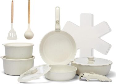 Набір посуду GFTIME 17-ти частинний з антипригарним покриттям Ceramic, для всіх плит (індукція), зі знімними ручками, 20/26 см скляні кришки, без PFOA/PTFE/PFAS