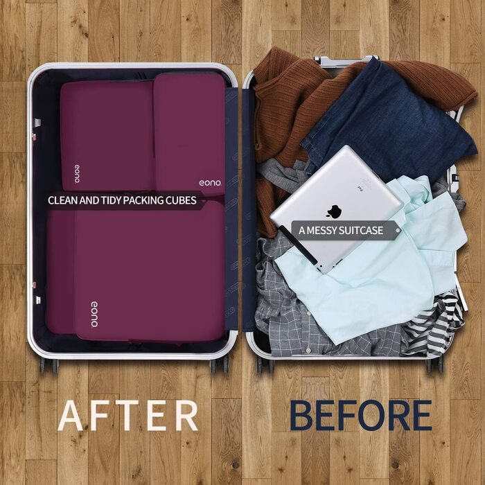 Набір компресійних органайзерів для одягу в подорожі Eono by Amazon, 4 предмети, темно-синій — компресійні куби для пакування в валізу та рюкзак