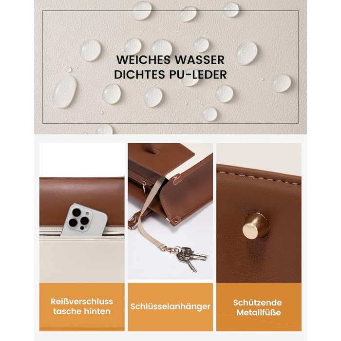 LOVEVOOK Сумка для ноутбука, жіноча велика водонепроникна сумка-шоппер, ділова сумка-акселуар, з PU шкіри, 15.6 дюймів (Коричневий+бежевий)