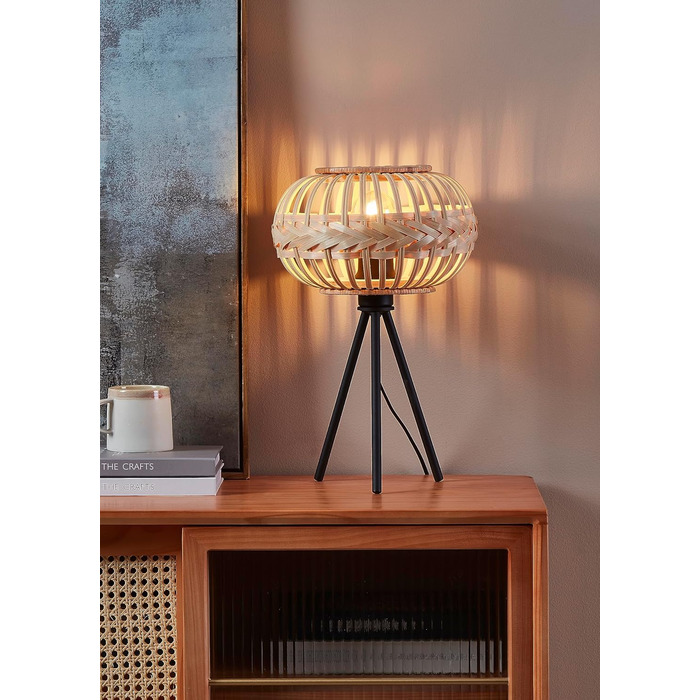 Торшер EGLO Amsfield 1: Стильна металева лампа з бамбуком для вітальні та спальні, E27