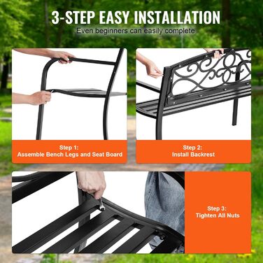 Металева лавка для саду та тераси VEVOR, 1163 мм, міцна лавка на 3 особи з підлокітниками та спинкою, вінтажний дизайн, 218 кг, 52,7 x 127 x 81,8 см