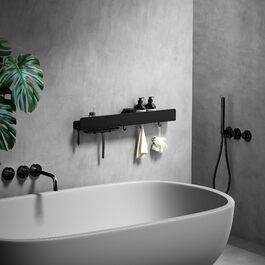 Поличка для душу Rekita без свердління, органайзер для ванної кімнати 40/60 см, нержавіюча сталь, 4 знімні гачки, тримач для шампуню, навісна поличка, полиця для ванної (Чорний)