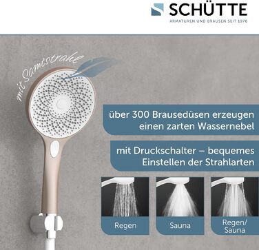 Ручний душ SCHTTE CAPRI з технологією оксамитового розпилення душова лійка з понад 300 струменями та 3 регульованими типами розпилення душова лійка проти накипу для душу (Rose)